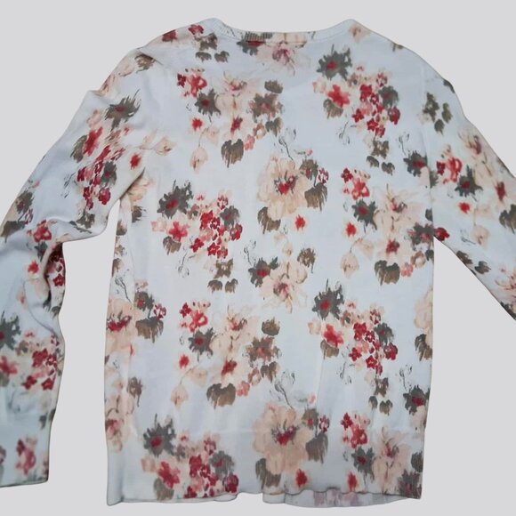 Lands’ End 100% Supima Floral Button-Front Women's Cardigan Sweater | Size XS - Picture 3 of 6